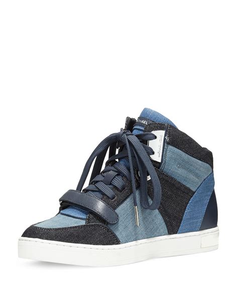 women's michael kors high top sneakers|Michael Kors denim sneakers.